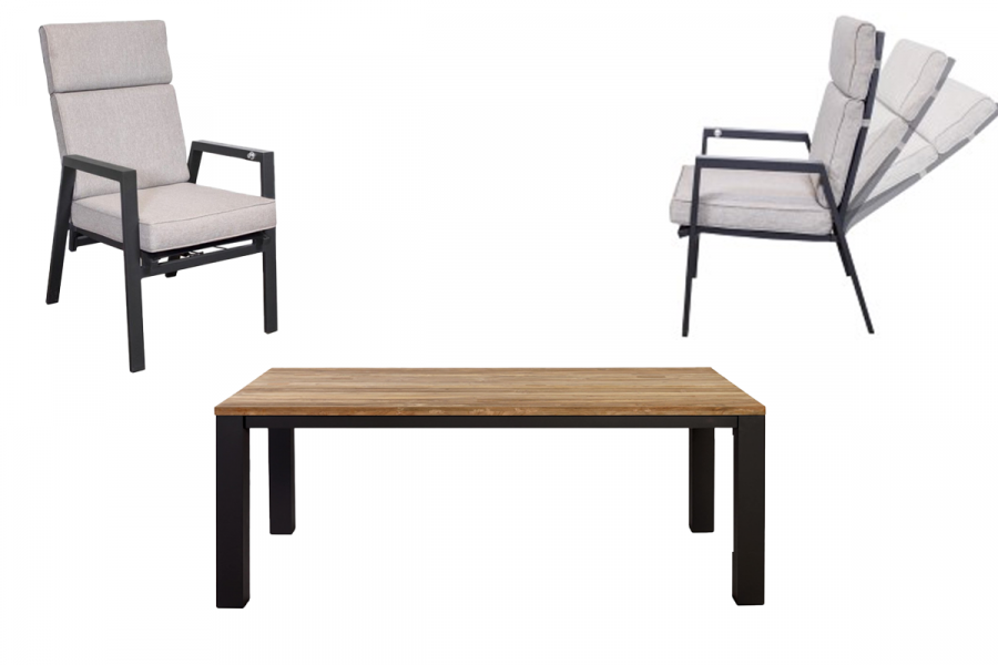 Tuinset Aurum – Tafel met 6 verstelbare stoelen - Showmodel Numansdorp, Hoofddorp, Amersfoort & Wommelgem