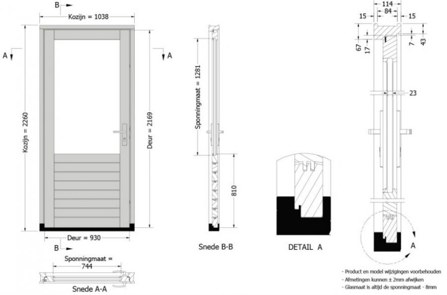Stapeldorpeldeur - linksdraaiend - 93x216,9 + kozijn 103,8x226,3 cm -zwart (incl. DTS en deurbeslag)