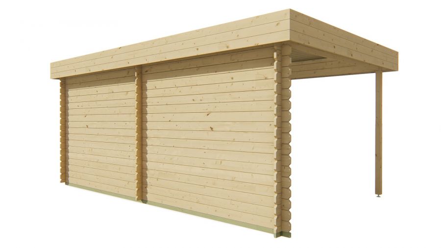 Tuindeco Stig blokhut 250x300 cm + overkapping 250 cm 28 mm vuren bruin geïmpregneerd