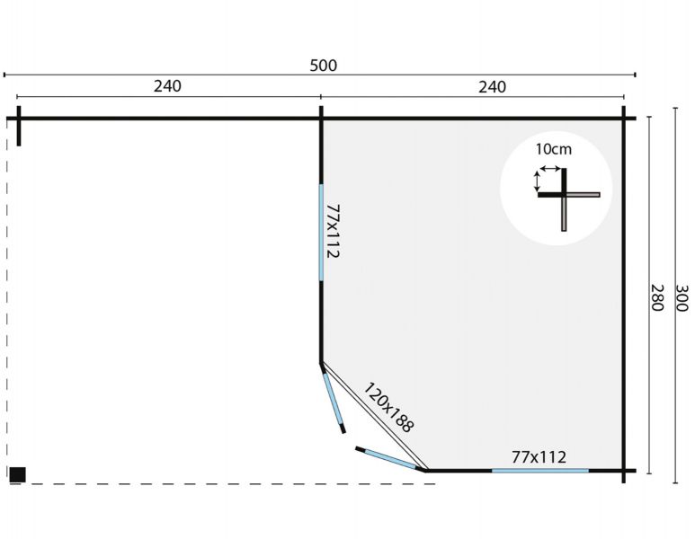 Tuindeco Stig Blokhut 250x300 cm + luifel 250 cm 28 mm vuren grijs geïmpregneerd