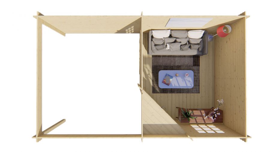 Tuindeco Stig blokhut 250x300 cm + overkapping 250 cm 28 mm vuren bruin geïmpregneerd