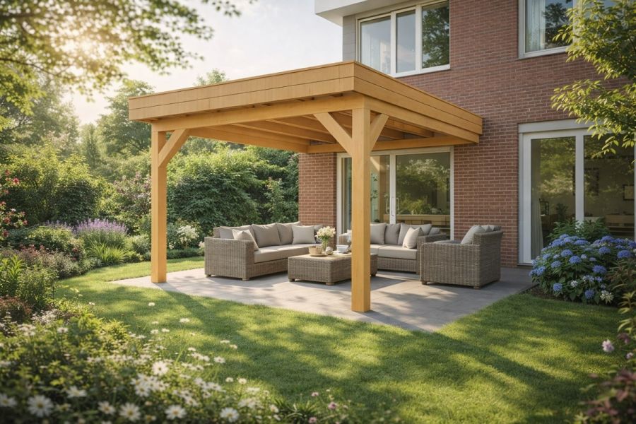Douglas aanbouw veranda plat dak 300 x 400 cm 2 staanders Yard Outdoor