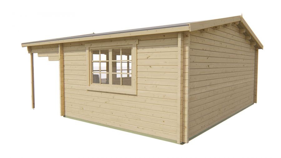 Tuindeco Torsten Blokhut 595x400 cm + luifel 200 cm 58 mm vuren grijs geïmpregneerd