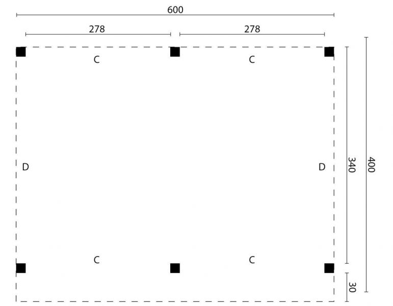 DHZ Overkapping Rijssen - Zwart 600x400cm - plattegrond