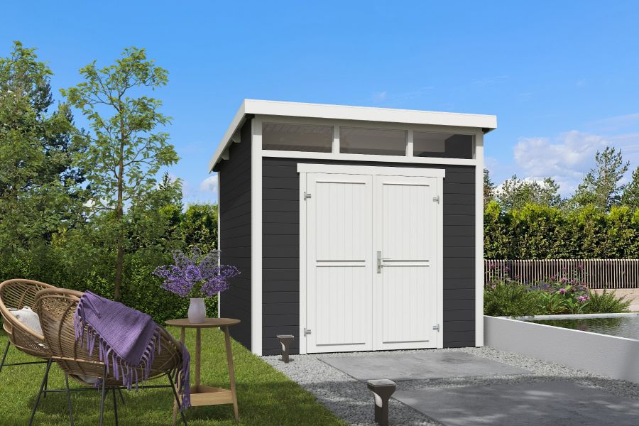Outdoor Life Kibo Tuinhuis 250x250 cm 28 mm vuren Carbon Grey-Wit gecoat