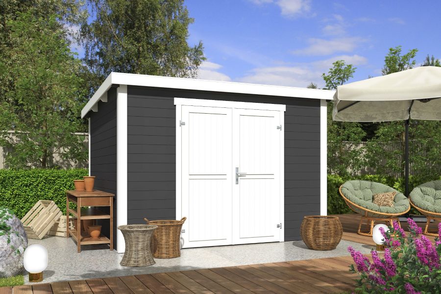 Outdoor Life Lotta Tuinhuis 300x250 cm 28 mm vuren Carbon Grey-Wit gecoat