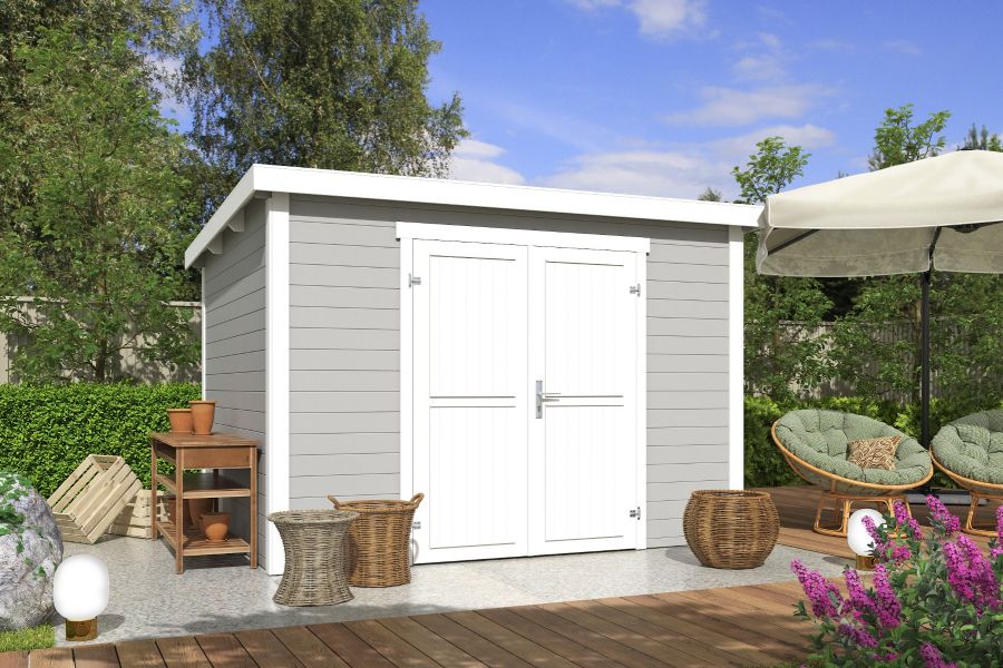 Outdoor Life Lotta Tuinhuis 300x250 cm 28 mm vuren Platinum Grey-Wit gecoat