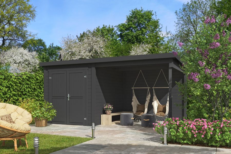 Outdoor Life Finn Tuinhuis 450x250 cm 28 mm vuren Carbon Grey gecoat