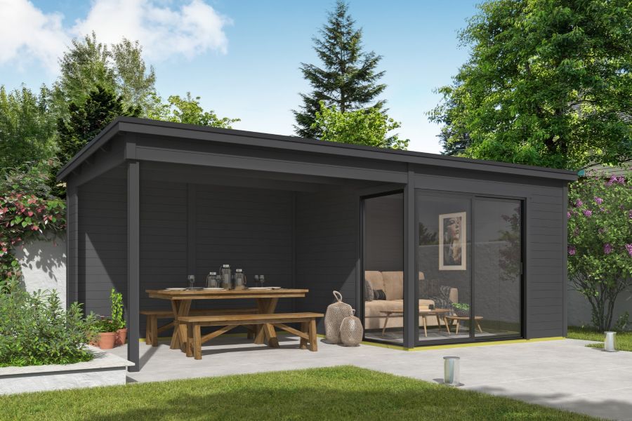 Outdoor Life Julia Tuinhuis 646x296 cm 28 mm vuren Carbon Grey gecoat