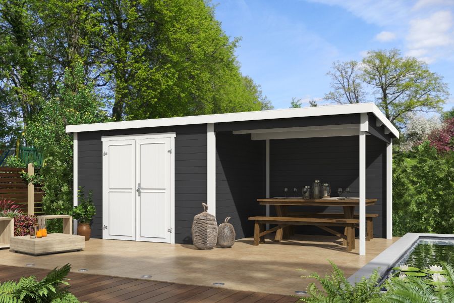 Outdoor Life Kjeld Tuinhuis 550x250 cm 28 mm vuren Carbon Grey-Wit gecoat