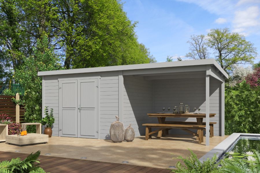 Outdoor Life Kjeld Tuinhuis 550x250 cm 28 mm vuren Platinum Grey gecoat