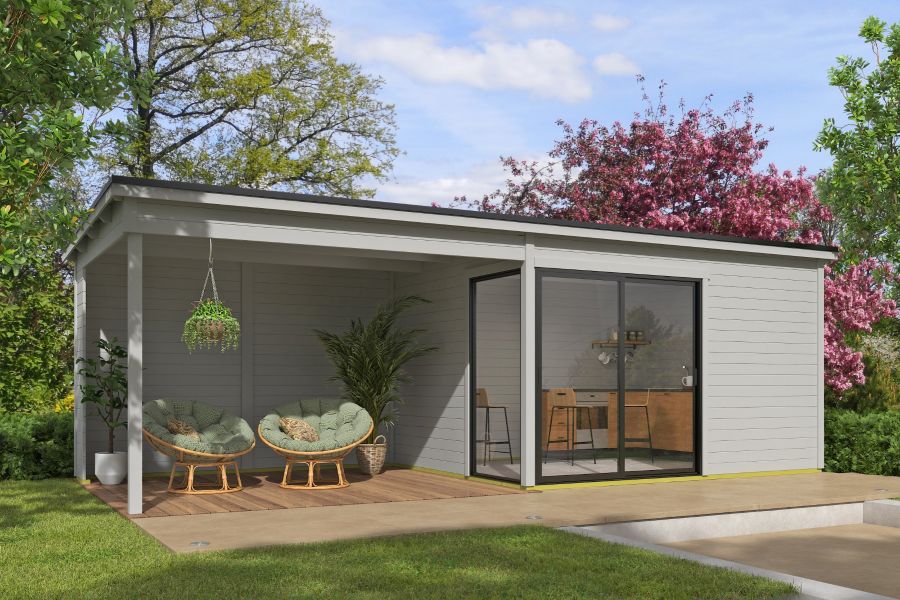 Outdoor Life Olivia Tuinhuis 385x295 cm 28 mm vuren Platinum Grey gecoat