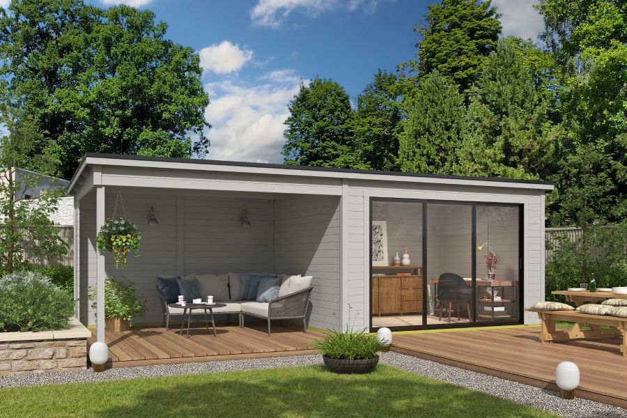 Outdoor Life Pernilla Tuinhuis 735x295 cm 28 mm vuren Platinum Grey gecoat