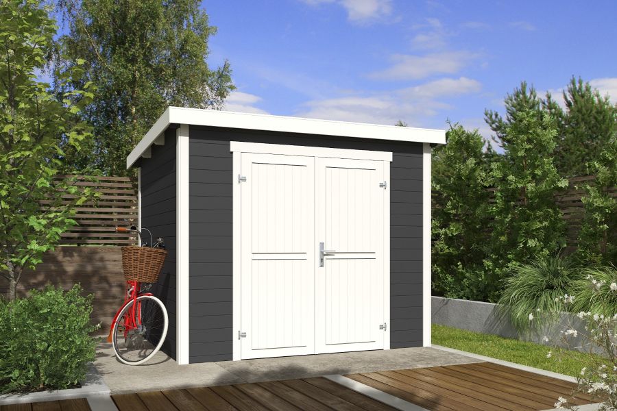 Outdoor Life Mila Tuinhuis 200x200 cm 28 mm vuren Carbon Grey-Wit gecoat