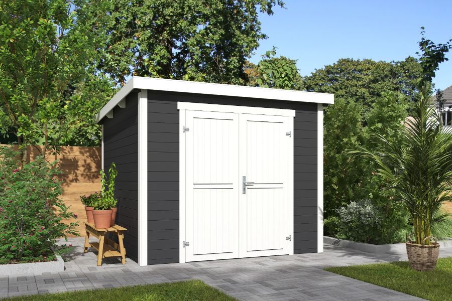 Outdoor Life Mila Tuinhuis 250x250 cm 28 mm vuren Carbon Grey-Wit gecoat