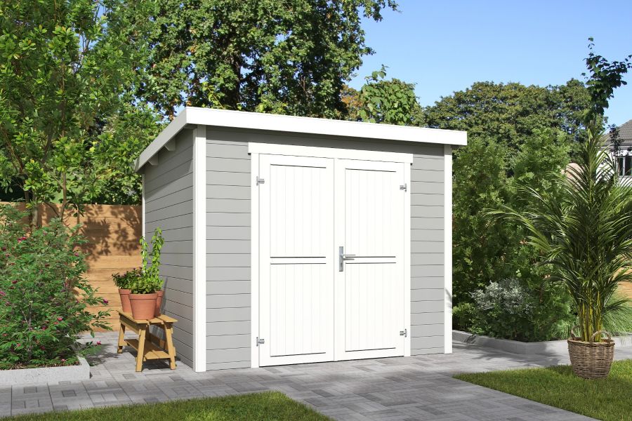 Outdoor Life Mila Tuinhuis 250x250 cm 28 mm vuren Platinum Grey-Wit gecoat
