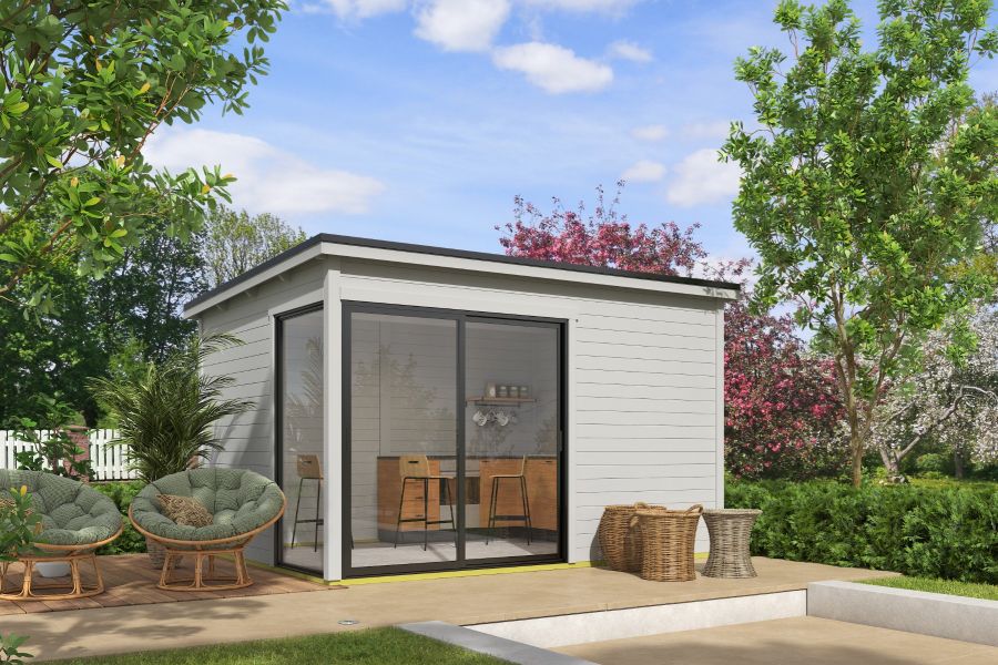 Outdoor Life Olivia Tuinhuis 385x295 cm 28 mm vuren Platinum Grey gecoat