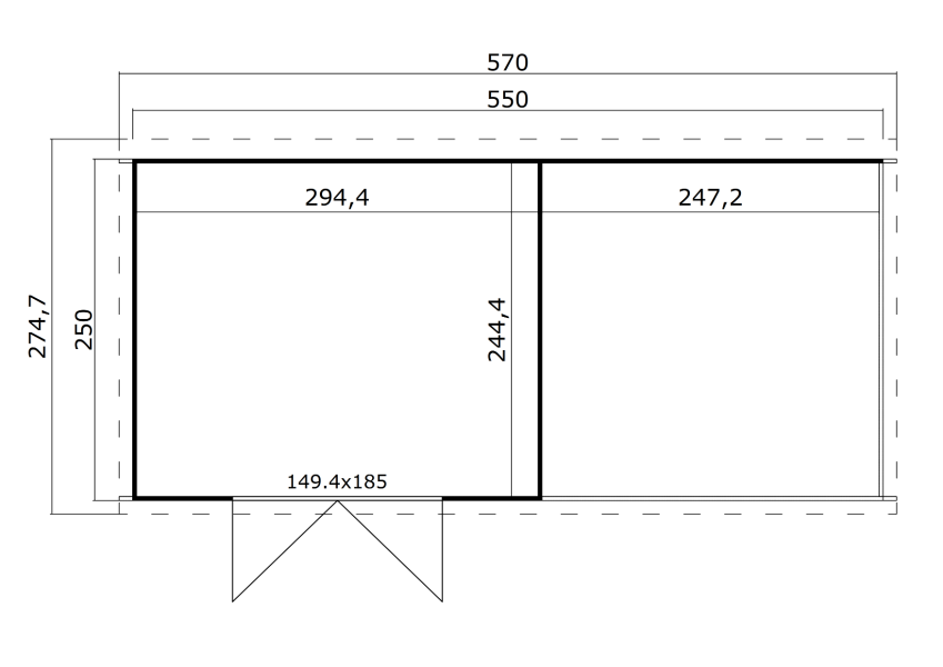 Outdoor Life Kjeld Tuinhuis 550x250 cm 28 mm vuren Platinum Grey gecoat