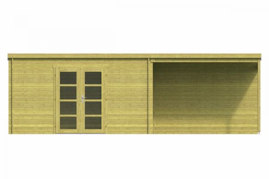 Tuindeco Orlando Blokhut 400x300 cm + luifel 300 cm 28 mm vuren groen geïmpregneerd