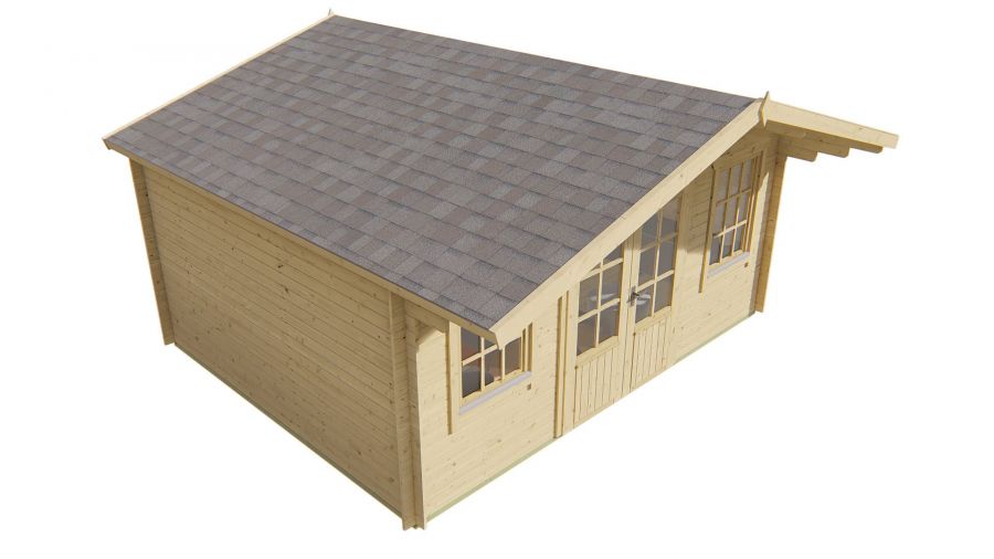 Tuindeco Viggo Blokhut 500x400 cm + luifel 100 cm 28 mm vuren bruin geïmpregneerd