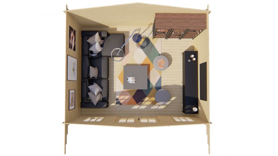 Tuindeco Viggo Blokhut 500x400 cm + luifel 100 cm 28 mm vuren bruin geïmpregneerd
