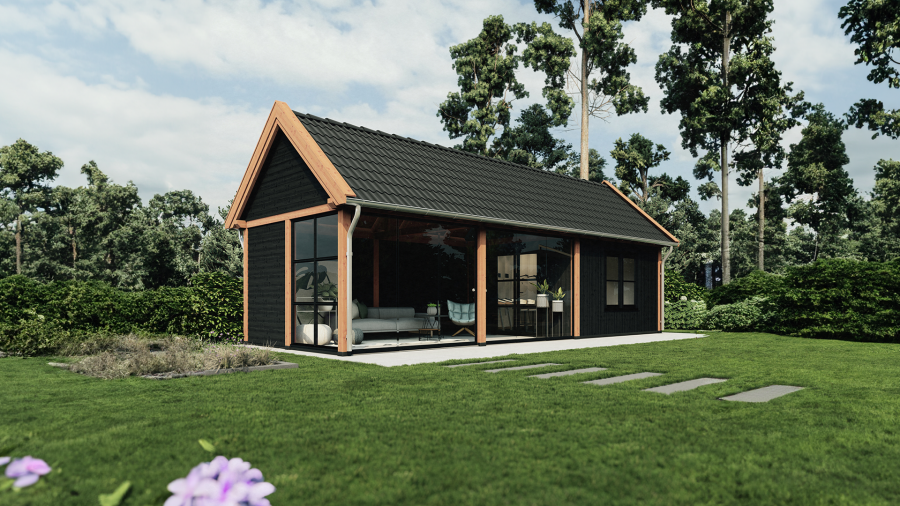 Trendhout Zadeldak XL Buitenverblijf 530x380 cm Douglashout blank