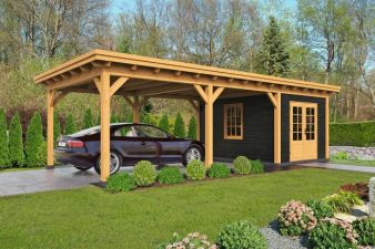 Overkapping plat dak Red Class Wood Odense type 7 XXL 943 x 450 - Zwarte wanden