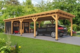 Overkapping plat dak Red Class Wood Odense type 8 XL 793 x 378 - Zwarte wanden