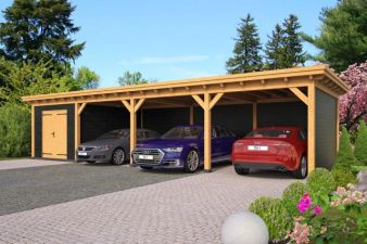 Overkapping plat dak Red Class Wood Odense type 10 XXL 1236 x 450 - zwarte wanden