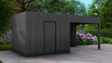 Poolhouse Trendy 300x300 cm + luifel 300 cm - compleet zwart gecoat