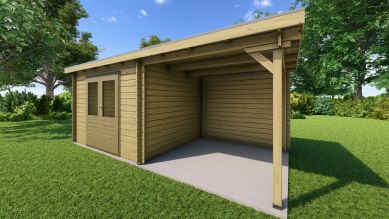 Classicline Blokhut Gelderland vuren groen geïmpregneerd 300x250 cm + overkapping 300 cm