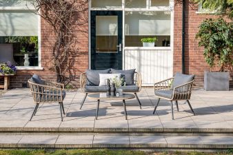 Franklin loungeset - 4-delig - carbon black - natural wicker - mystic grey