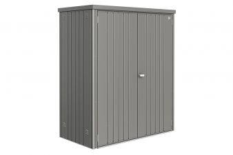 Metalen tuinkast 150 met dubbele deuren in kleur kwartsgrijs