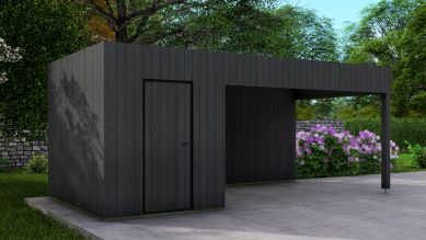 Poolhouse Trendy 200x300 cm + luifel 400 cm - compleet zwart gecoat