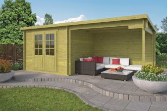 Blokhut Freddy 300x250 cm + luifel 298 cm - groen geïmpregneerd