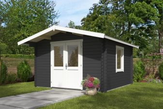 Blokhut Floor 350x350 cm + luifel 70 cm 40 mm vuren donkergrijs-wit geverfd