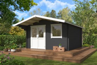 Blokhut Floor 410x410 cm + luifel 130 cm 40 mm vuren donkergrijs-wit geverfd