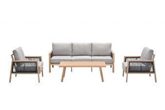 Decala loungeset in teak look en taupe kussens