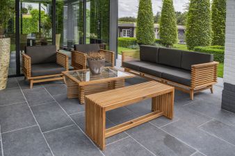 Tuindeco Riverside loungeset 5-delig onbehandeld, geschaafd teak, incl. antraciet kussens