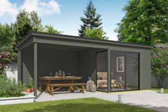 Tuinhuis Julia 295x295 cm + 350 cm aanbouw - Green Grey gecoat - main