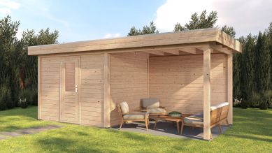 Lugarde Select Modern tuinhuis met overkapping Tilburg 300x250cm + 300cm - Onbehandeld