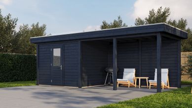 Lugarde Select Modern tuinhuis met overkapping Apeldoorn 300x250cm + 400cm - Zwarte olie