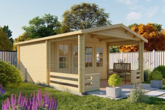 Blokhut Bolton 440x340 cm met luifel 200 cm - Red class wood geïmpregneerd