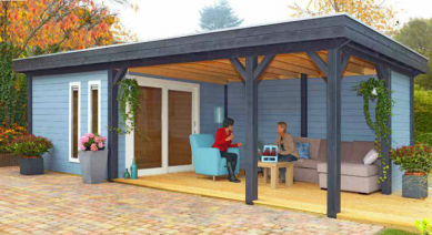 Blokhut Springfield 350x350 cm + luifel 472 cm