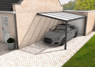 Aluminium aanbouwcarport Velvetline antraciet - Polycarbonaat dak - 300x500 cm