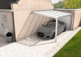 Aluminium aanbouwcarport Velvetline wit (RAL9010) - Polycarbonaat dak - 300x500 cm
