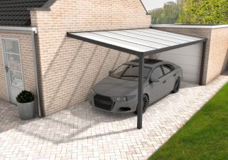 Aluminium aanbouwcarport Velvetline antraciet - Polycarbonaat dak - 300x600 cm