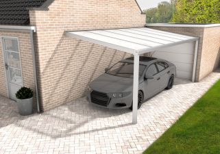 Aluminium aanbouwcarport Velvetline wit (RAL9010) - Polycarbonaat dak - 300x600 cm