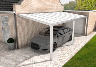Aluminium aanbouwcarport Velvetline wit (RAL9010) - Polycarbonaat dak - 300x700 cm