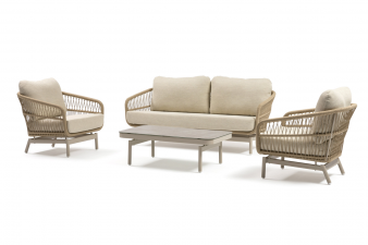 Loungeset Carlijn 4-delig – Aluminium met beige kussens - 1 STUK VOOR DEZE PRIJS!